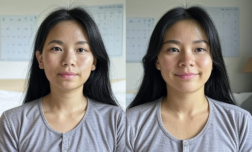 Woman doing face yoga with title 'Does Face Yoga Really Work? Truth Revealed!' and daily calendar